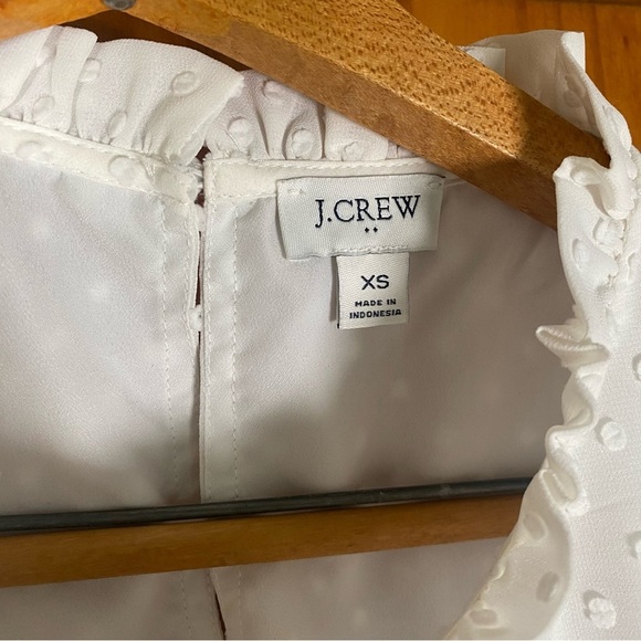J. Crew Crisp White Swiss Dot Ruffled Mandarin Collar Sleeveless Blouse - Picture 5 of 7